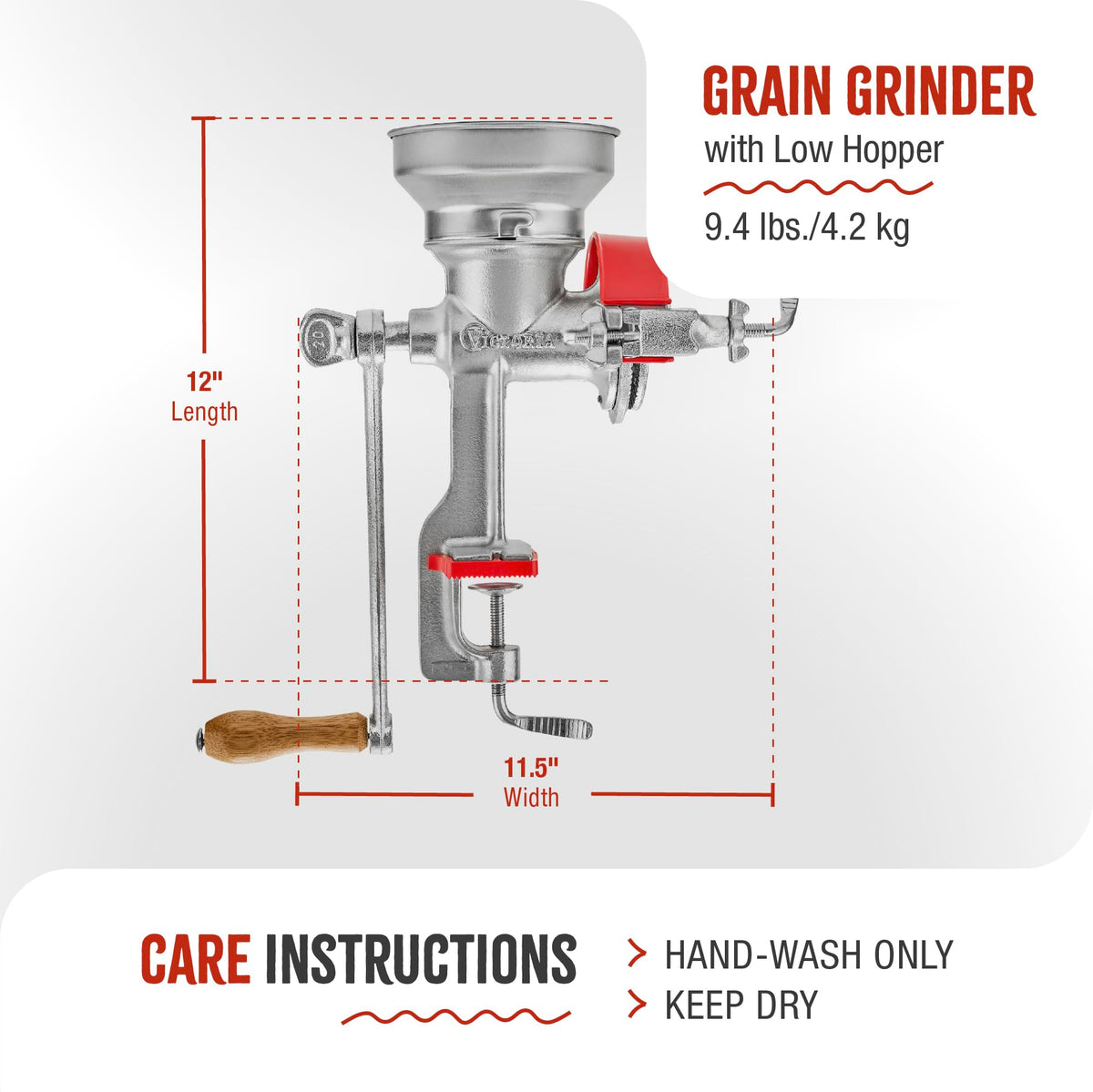 Victoria wooden handle offers comfortable, extended grinding sessions.