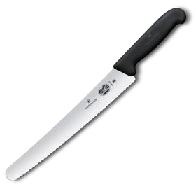 Victorinox Fibrox bread knife with non-slip ergonomic handle for comfortable slicing.
