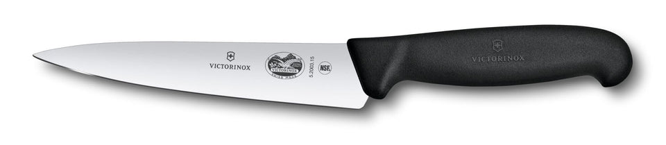 Victorinox Fibrox 6-inch chef knife blade delivering precise vegetable slicing.
