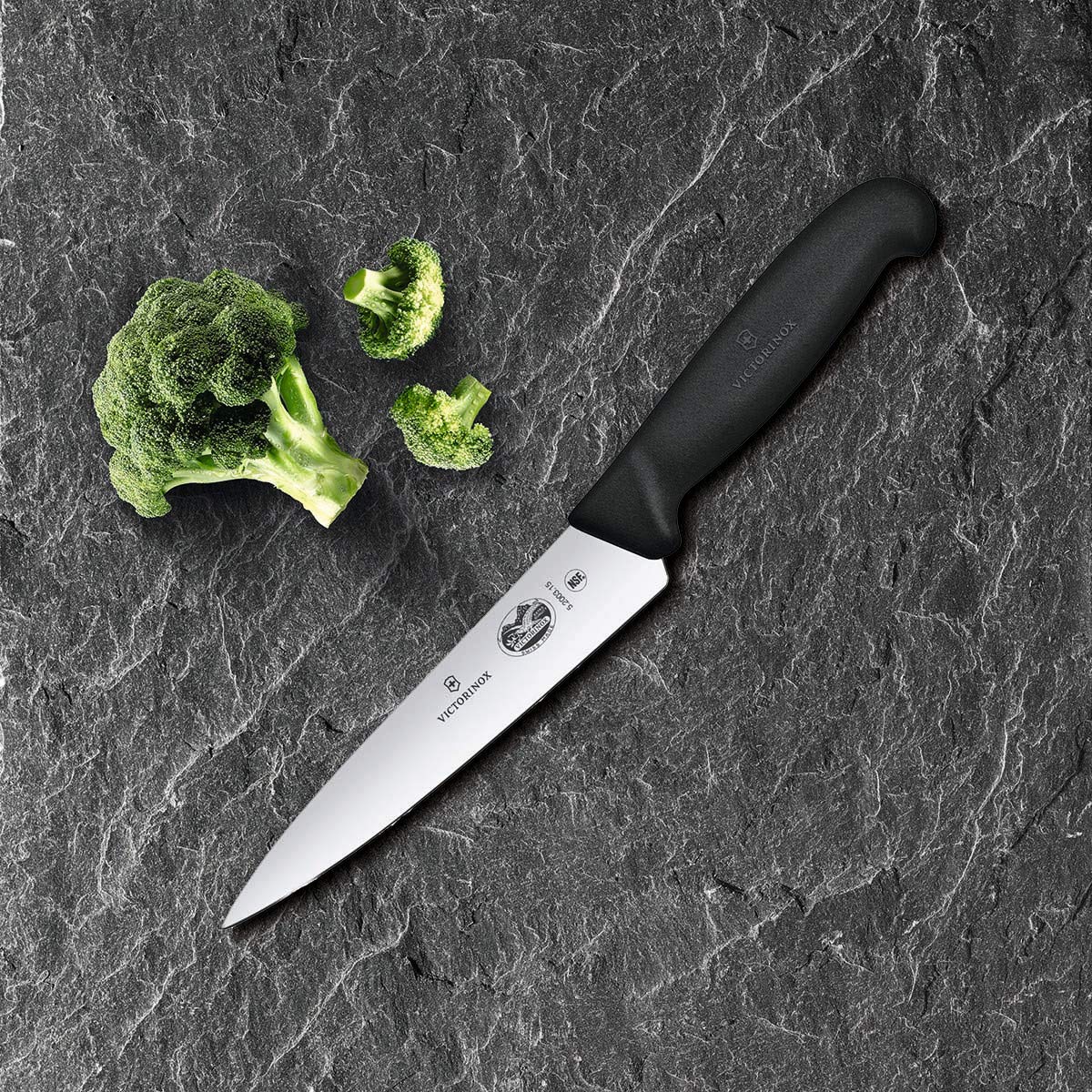 Victorinox Fibrox 6-inch knife handle with non-slip grip for wet conditions.