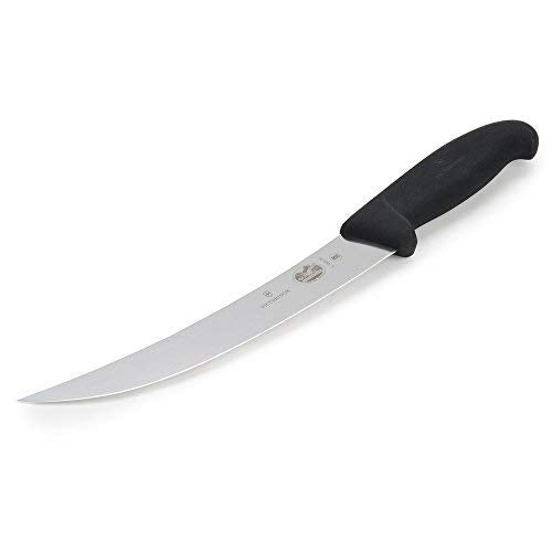 Victorinox Fibrox 8-Inch Curved Breaking Knife ergonomic handle, non-slip grip during wet prep.