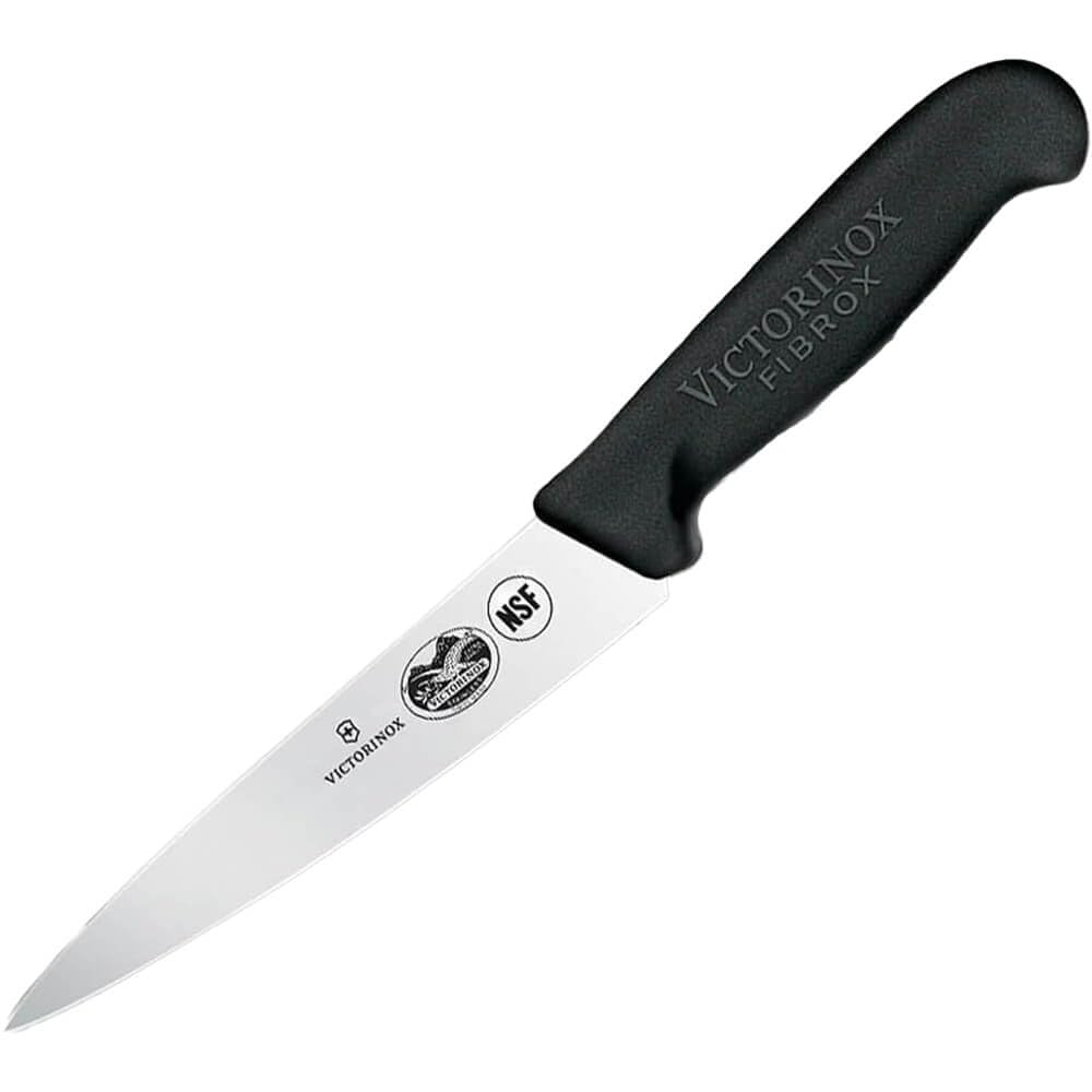 Victorinox Fibrox 5-Inch Chef's Knife with black handle, ideal for precise slicing in home or professional kitchens.