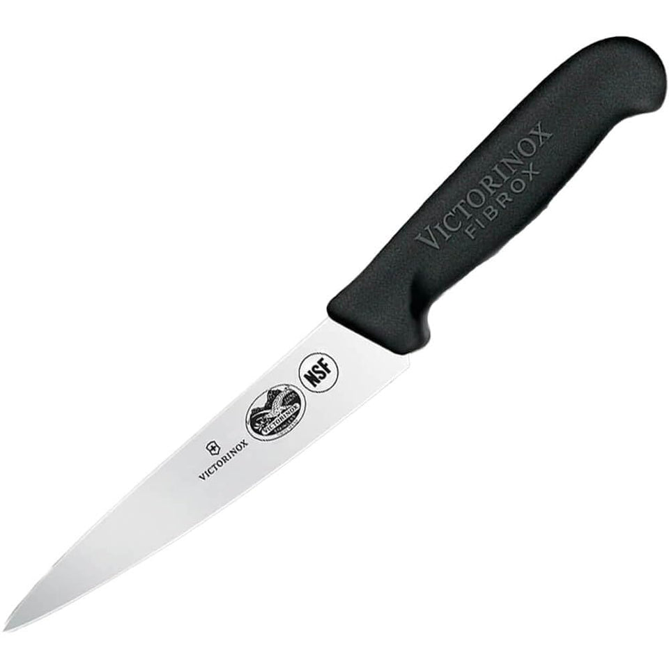 Victorinox Fibrox 5-Inch Chef's Knife with black handle, ideal for precise slicing in home or professional kitchens.