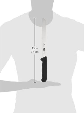 Victorinox bread knife blade detail shows ice-tempered steel for sharp, durable slices.