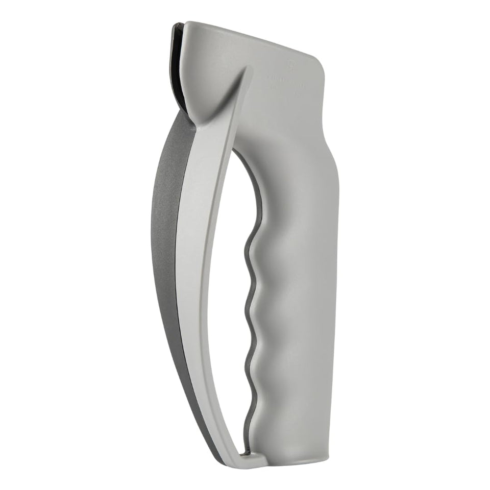 Victorinox Swiss Army handheld knife sharpener front view showing ergonomic grip and compact design.