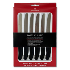 Victorinox Swiss Classic 6-piece steak knife set shown for precise, even slicing at the table.