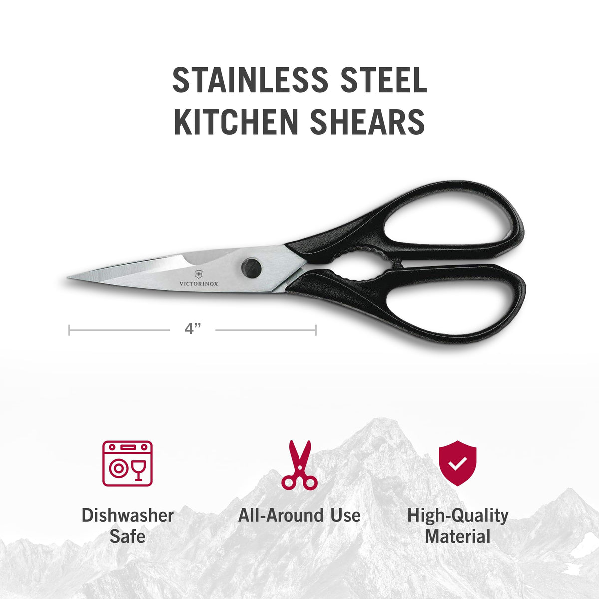 Built-in bottle opener on Victorinox kitchen shears for quick beverage prep.