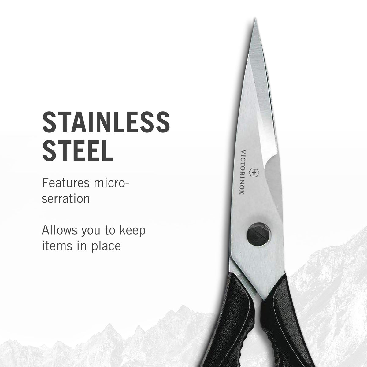 Victorinox kitchen shear ergonomic, textured handle for comfortable use.