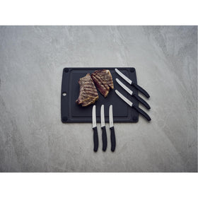 Victorinox Swiss Classic knives shown as dishwasher-safe for easy cleanup.