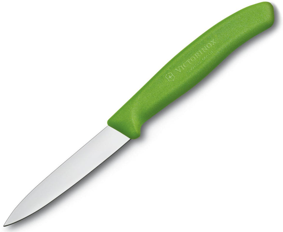 Victorinox Swiss Classic paring knife, 3.25-inch green blade, for precise slicing.