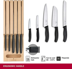 Victorinox Swiss Classic paring knife in the beechwood organizer for small-task precision.