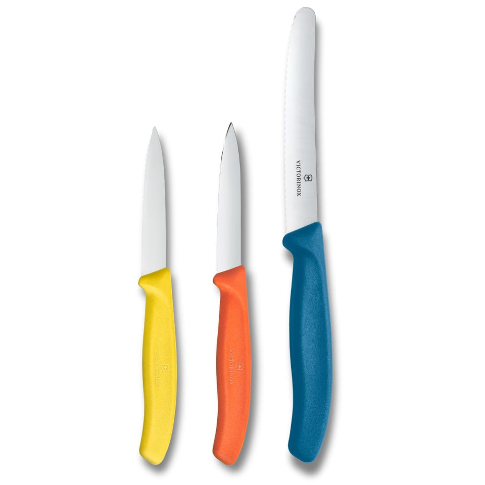 Victorinox Swiss Classic 3-piece paring knife set with straight blade for precise trimming.