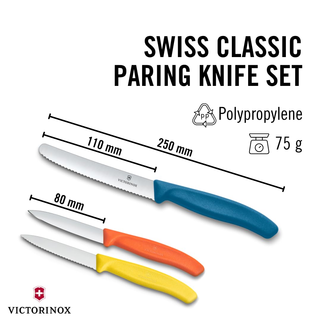 Victorinox Swiss Classic paring knife set with a wavy blade for delicate slicing.