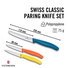 Victorinox Swiss Classic paring knife set with a wavy blade for delicate slicing.
