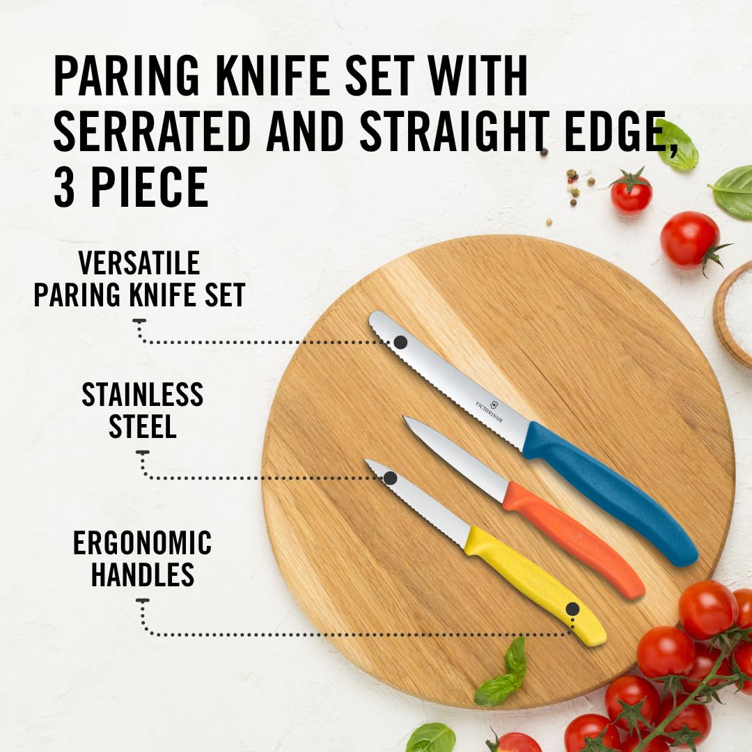 Victorinox Swiss Classic paring knife with yellow handle for easy kitchen visibility.