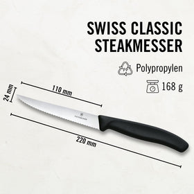 Knife slicing a steak with precise cut from Victorinox Swiss Classic.