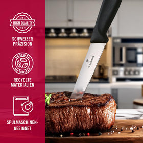 Ergonomic handle on Victorinox steak knife for comfortable cutting.