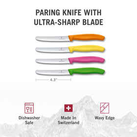 Victorinox Swiss Classic paring knife with vegetables on board for versatile prep.