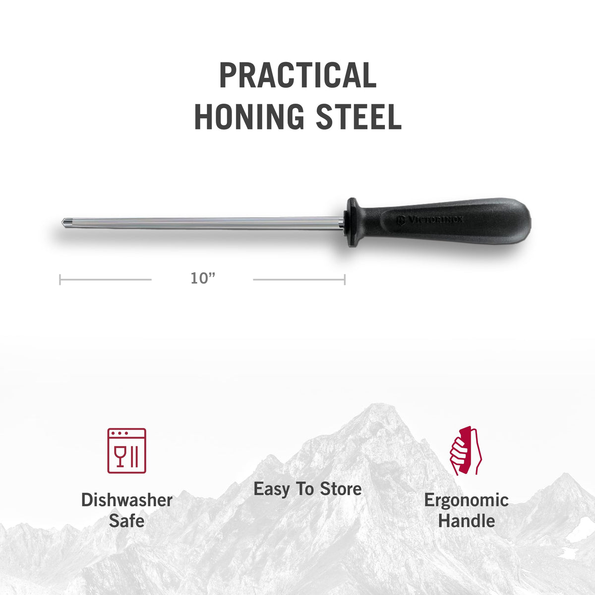 Victorinox Swiss quality logo on honing steel reflecting trusted craftsmanship