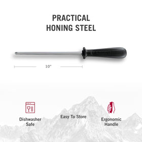 Victorinox Swiss quality logo on honing steel reflecting trusted craftsmanship
