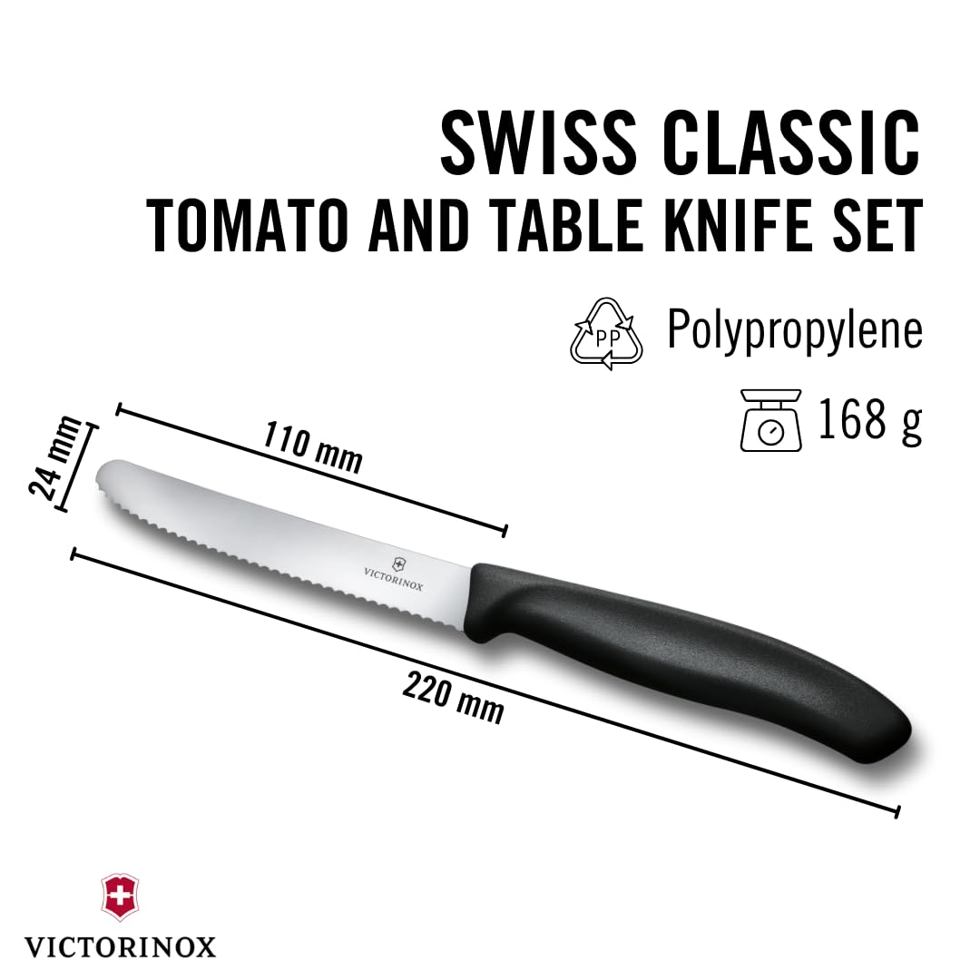 Close-up of the tomato knife with a wavy edge from Victorinox Swiss Classic.