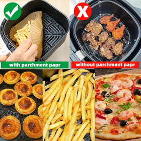 Victoyaw in-use liner image showing non-stick surface during air fryer cooking