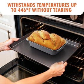 Victoyaw loaf liners in use promote easy batter release and minimal cleanup.