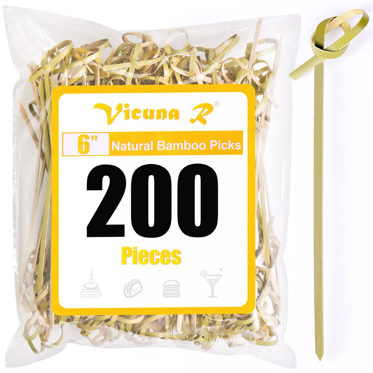 Vicuna R six-inch bamboo cocktail picks sturdy for larger appetizers