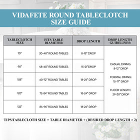VidaFete 120-inch round tablecloth on table showing generous coverage