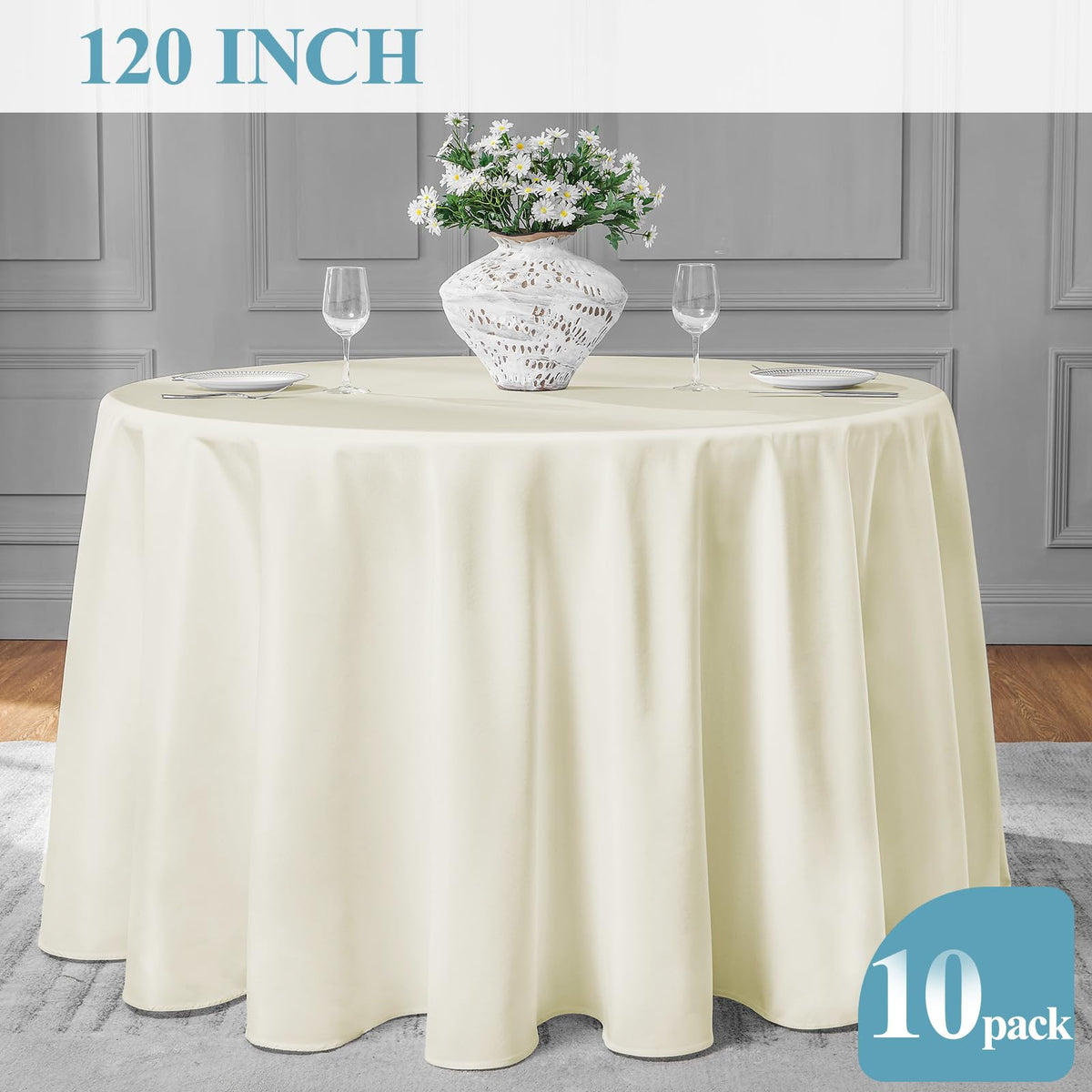 VidaFete ivory tablecloth on indoor table setup suitable for gatherings.