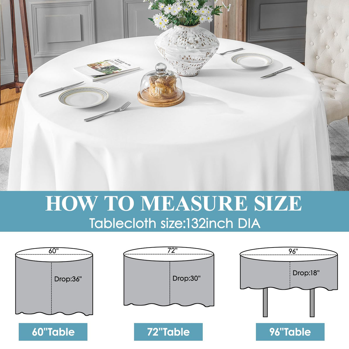  VidaFete round tablecloth close-up reveals soft polyester and smooth texture for easy care