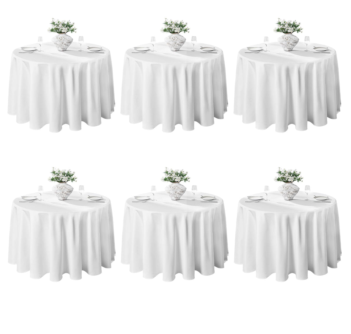 VidaFete round tablecloth on a dining setup showing a pristine white surface