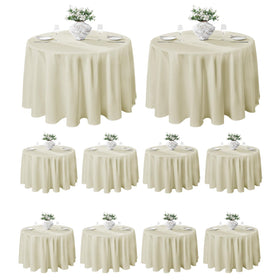 VidaFete ivory round 120inch tablecloth packaging for easy storage.
