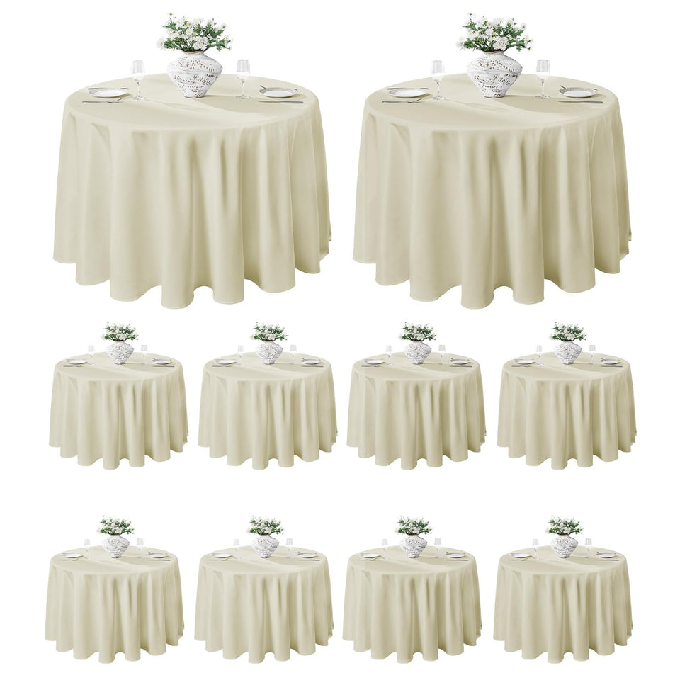 VidaFete ivory round 120inch tablecloth packaging for easy storage.