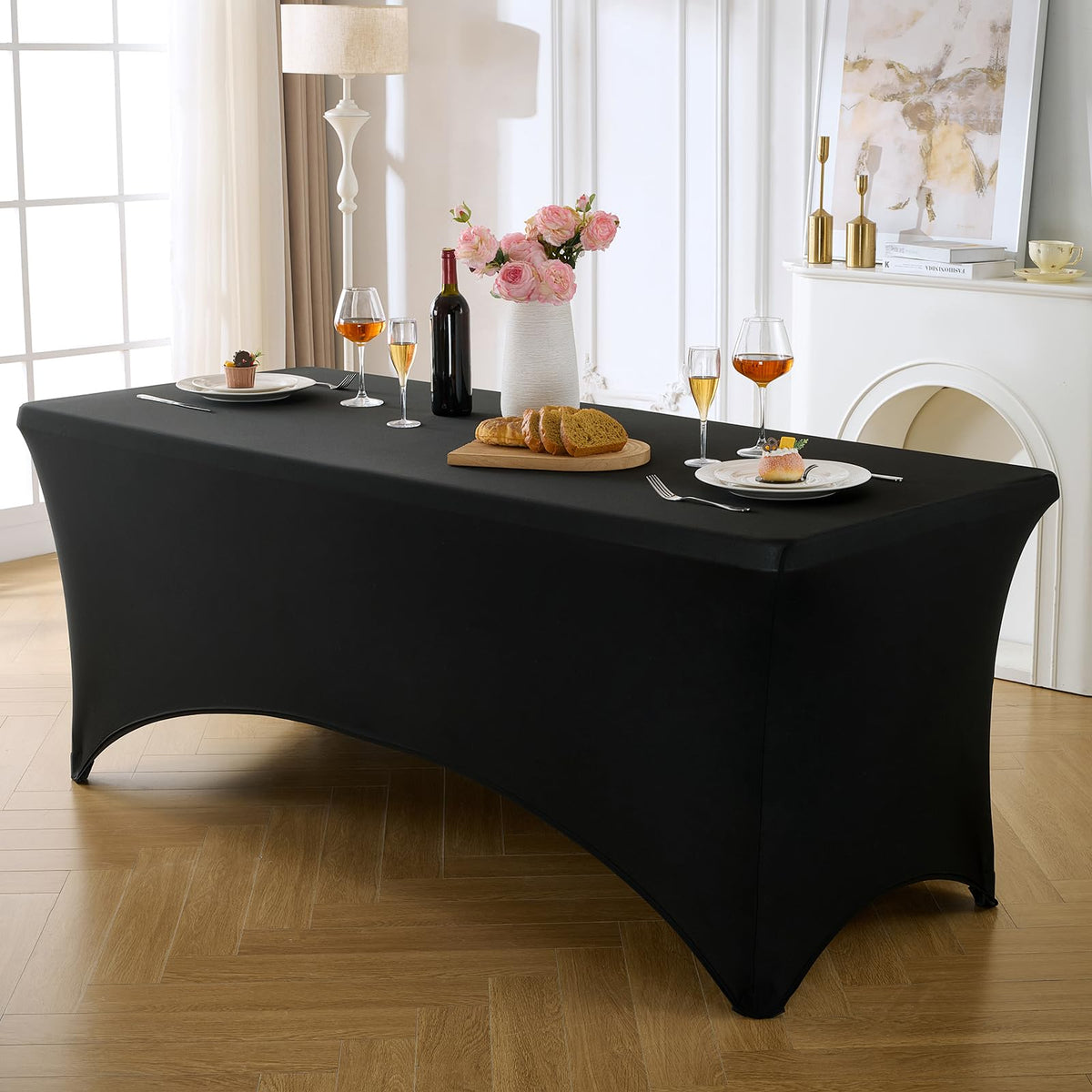 VidaFete spandex tablecloth 6ft black neatly fitted for dining