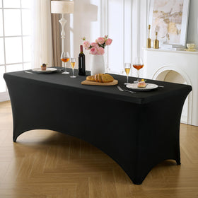 VidaFete spandex tablecloth 6ft black neatly fitted for dining