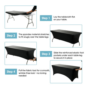 VidaFete spandex tablecloth 6ft black ready for machine wash care