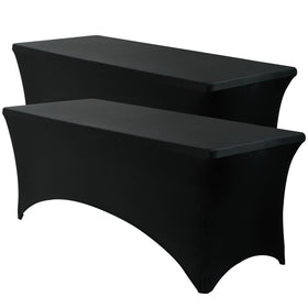 VidaFete spandex tablecloth 6ft black front view for wrinkle-free banquet setup