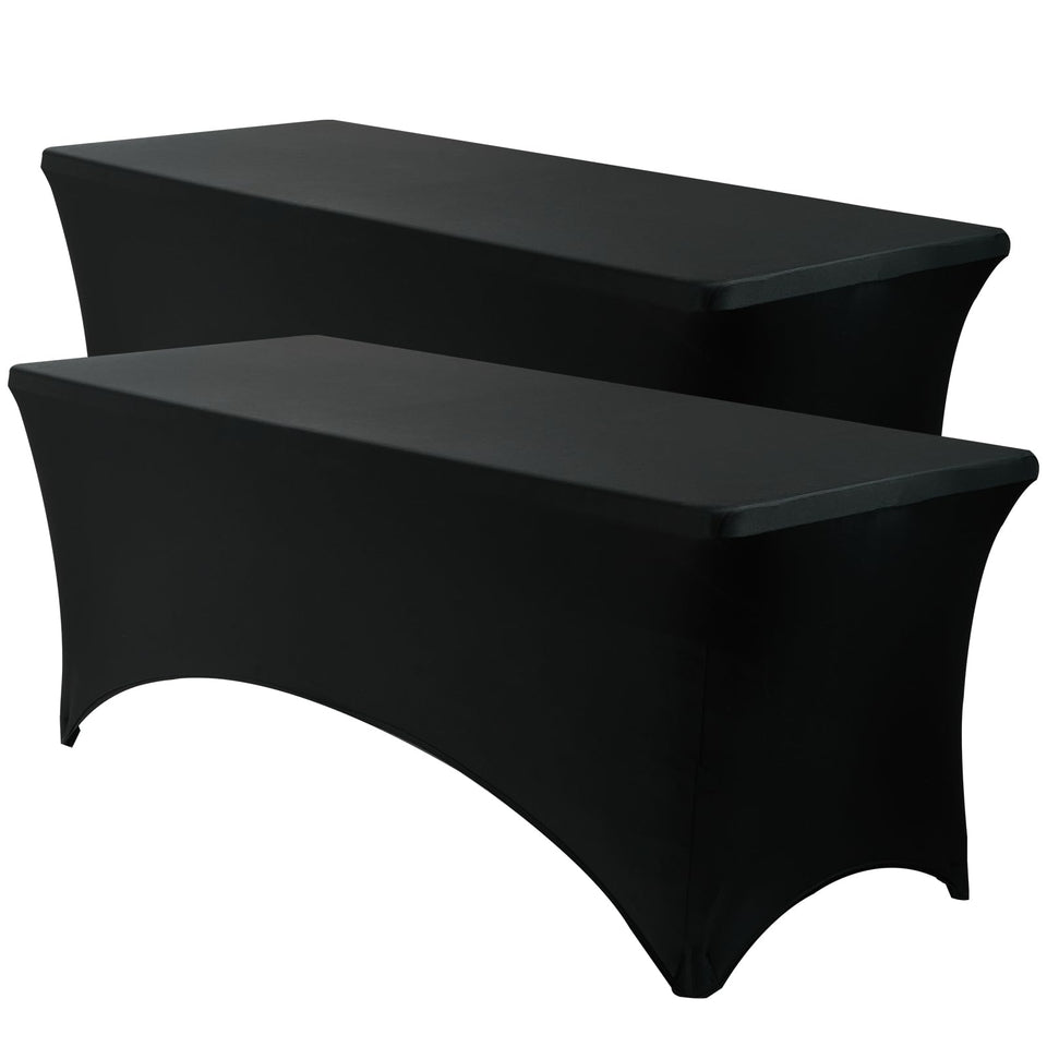 VidaFete spandex tablecloth 6ft black front view for wrinkle-free banquet setup