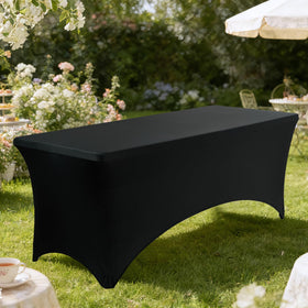 VidaFete spandex tablecloth 6ft black during outdoor event