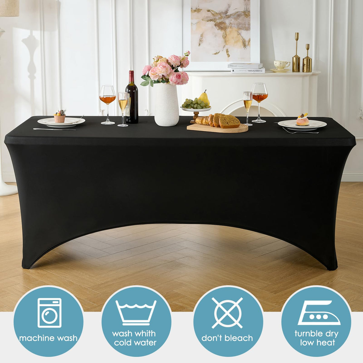 VidaFete spandex tablecloth 6ft black stain-resistance in action