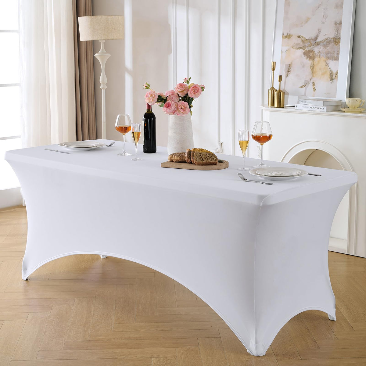 VidaFete Spandex Tablecloth 6ft ready for reuse after washing and drying.