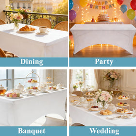 VidaFete Spandex Tablecloth on outdoor setup, ideal for weddings and picnics.