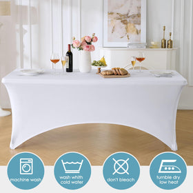 VidaFete Spandex Tablecloth demonstrates stain protection for quick party cleanups.
