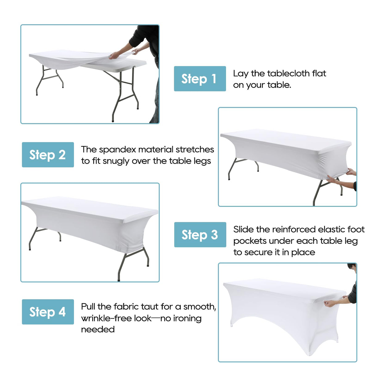 VidaFete Spandex Tablecloth folds neatly for compact storage after events.