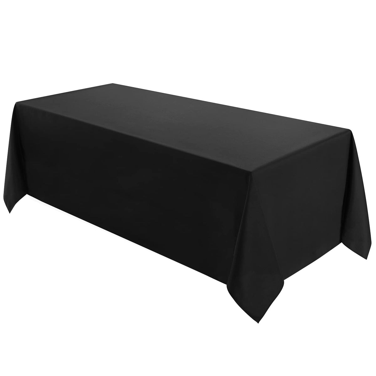 VidaFete tablecloth on a 90x132 inch black rectangle table for wedding setup