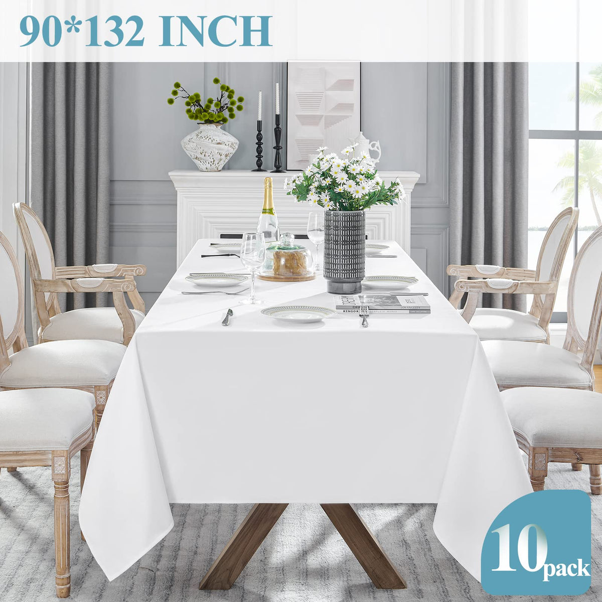 VidaFete buffet arrangement with a white rectangular tablecloth