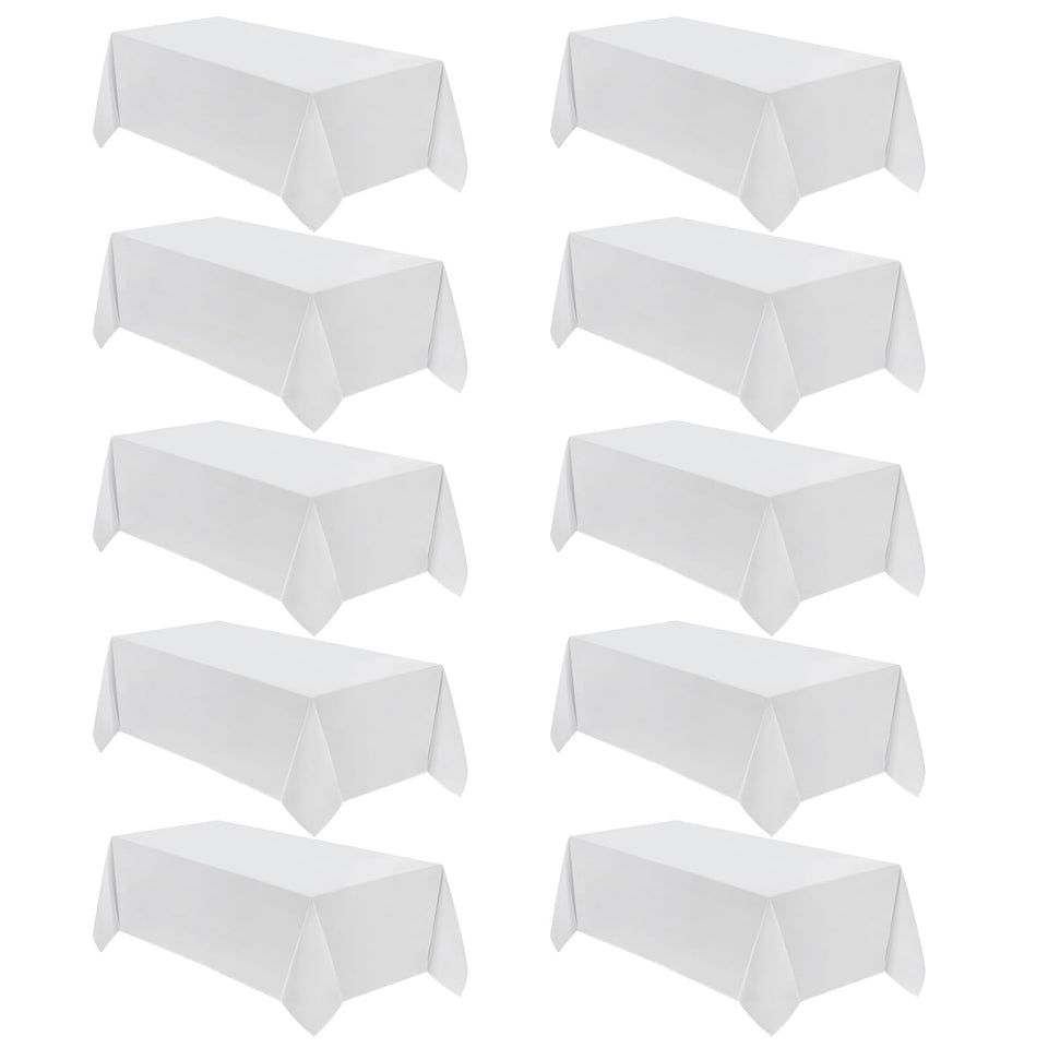 VidaFete rectangular 90x132 inch white tablecloth, 10-pack for large tables