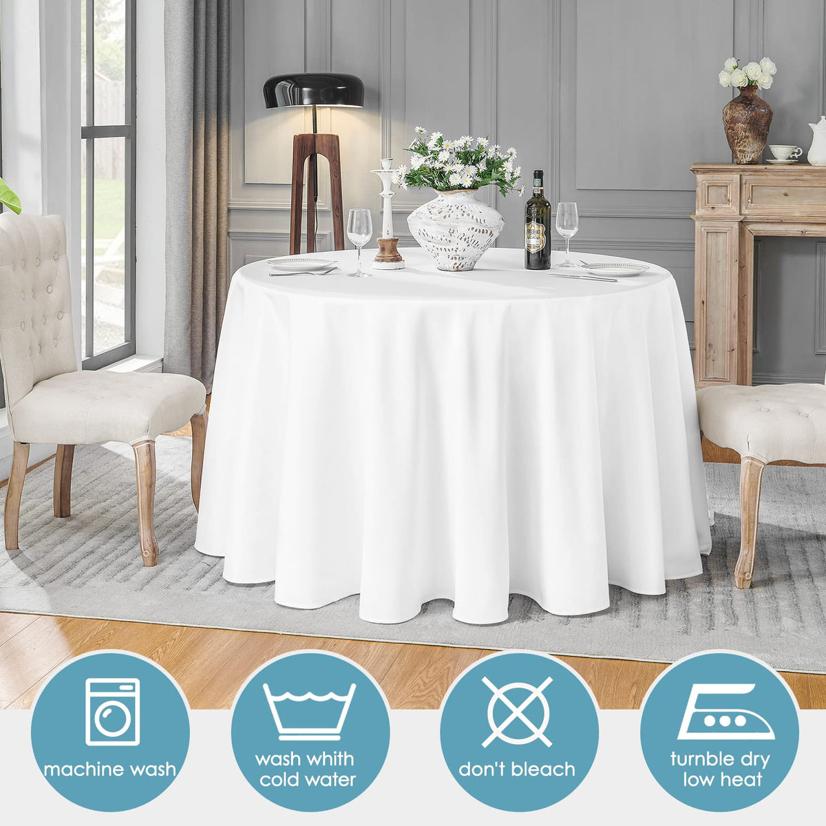 VidaFete wrinkle-resistant tablecloth draping neatly on table