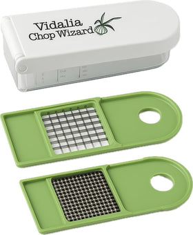 Vidalia Chop Wizard chopping blade in action for uniform cuts